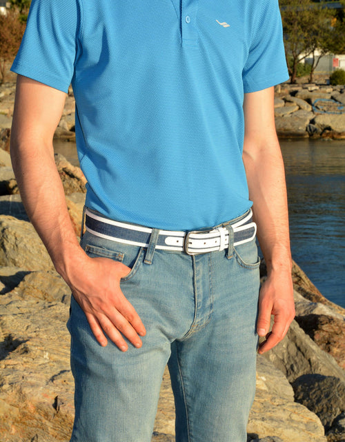 Load image into Gallery viewer, Swindon White Blue Leather Men Belt
